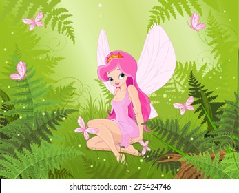 Illustration of cute fairy into magic forest