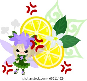 The illustration of a cute fairy and a lemon ornament
