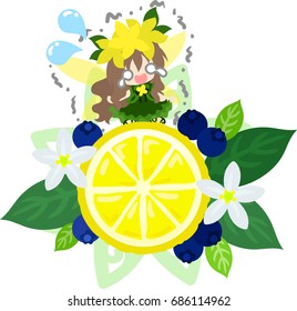 The illustration of a cute fairy and a lemon ornament
