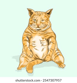 illustration of a cute fat orange cat sitting relaxed