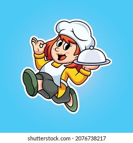 Illustration of cute female chef cartoon