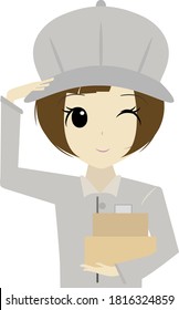 Illustration of a cute female deliveryman