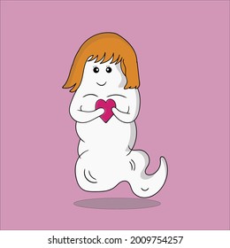 Illustration of cute female ghost, cute animation for book cover or animated character,