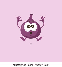 Illustration of cute fig scared mascot isolated on light background. Flat design style for your mascot branding.