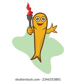 Ilustración de tiernos dibujos animados con una antorcha.