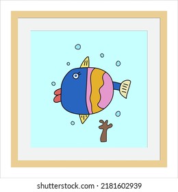 Illustration of a cute fish. An illustration made by children with their imagination. Suitable for decorating children's rooms, wall posters, printing t-shirts, etc
