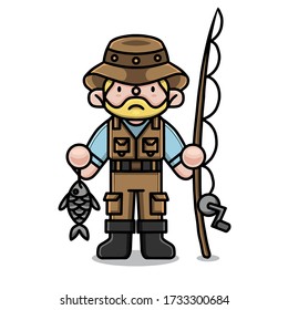 Illustration of cute fisherman vector . The Concept of Isolated Technology. Flat Cartoon Style Suitable for Landing Web Pages, Banners, Flyers, Stickers, Cards