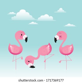Illustration Of A Cute Flamingo Cartoon Character Group