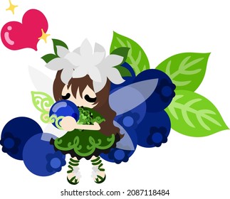 Illustration of a cute flower fairy and blueberry