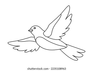 Illustration of cute flying bird. Image of birdie in simple style.