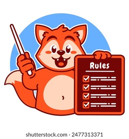 Illustration of Cute Fox Cartoon Character Holding Checklist and Rules