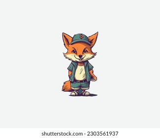 Illustration of a cute fox in a green jacket on a white background