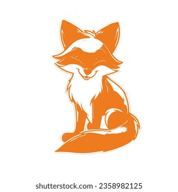 Illustration of a cute fox sitting on the grass.