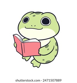 Illustration of a cute frog celebrating doing something he loves.