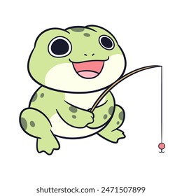 Illustration of a cute frog celebrating doing something he loves.