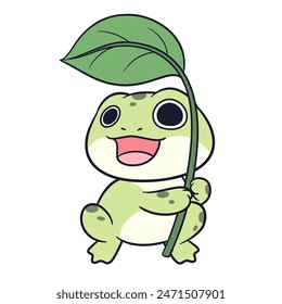 Illustration of a cute frog celebrating doing something he loves.