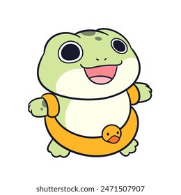 Illustration of a cute frog celebrating doing something he loves.