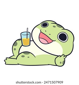 Illustration of a cute frog celebrating doing something he loves.