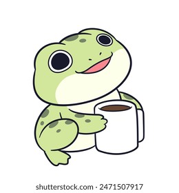 Illustration of a cute frog celebrating doing something he loves.