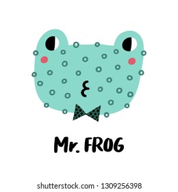 Illustration of a cute frog. Vector. Can be used print print for t-shirts, home decor, posters, cards.