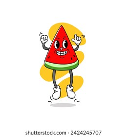 Illustration of cute fruit and vegetable cartoon character with eye and hand