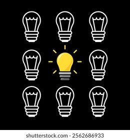 illustration cute and fun cartoon lamp bulb brainstorming idea