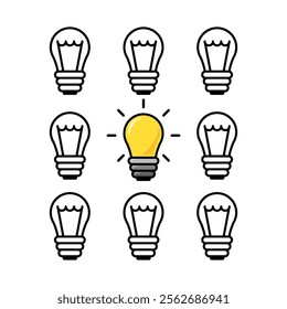 illustration cute and fun cartoon lamp bulb brainstorming idea