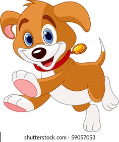 Illustration of the cute fun puppy running