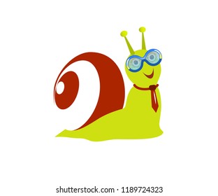 Illustration of cute fun snail. Flat design. Isolated. Cartoon icon. As print, label, element of logo, greeting card