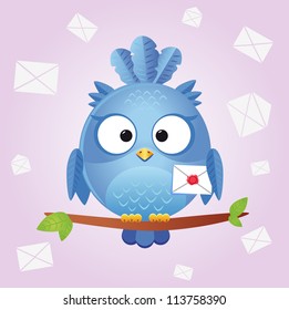 illustration of a cute and funny bird with letter