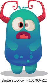 illustration of a cute funny blue monster
