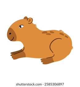 Illustration with a cute funny capybara. White isolated background
