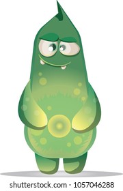 illustration or a cute funny cartoon green monster with magical powers