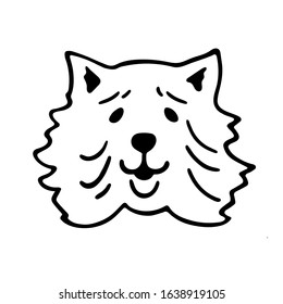 Illustration of a cute funny a dog face in the doodle style black on a white background isolated 