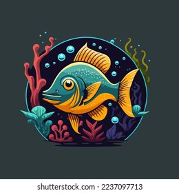 illustration of cute funny fish in cartoon style. flat vector graphic of  sea animal for logo icon or mascot