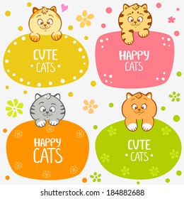 illustration cute and funny kittens set frame