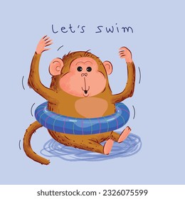 Illustration of cute funny monkey cartoon icon character hand drawn vector animal collection.