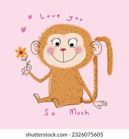 Illustration of cute funny monkey cartoon icon character hand drawn vector animal collection.