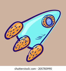 illustration of cute funny rocket on brown background