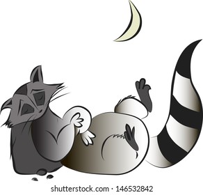 Illustration of cute funny sleeping cartoon raccoon