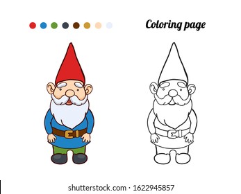 Illustration of cute garden gnome. Coloring page or book for baby