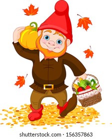 Illustration of cute Garden Gnome with harvest