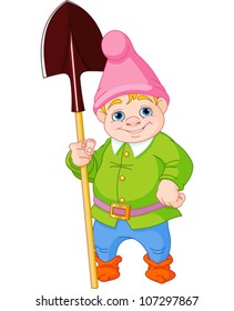 Illustration of cute Garden Gnome with shovel
