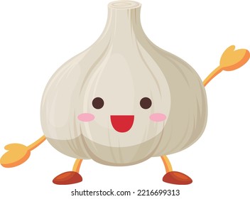 Illustration of a cute garlic character raising hand