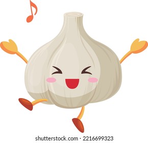 Illustration of a cute garlic character who is very happy