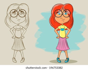 Illustration of a cute geek girl with glasses/Nerdy Girl Vector