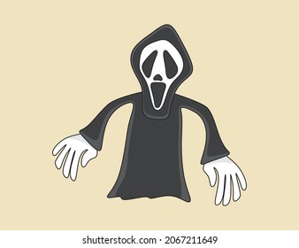 An illustration of cute ghost with black robe