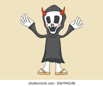An illustration of cute ghost with black robe