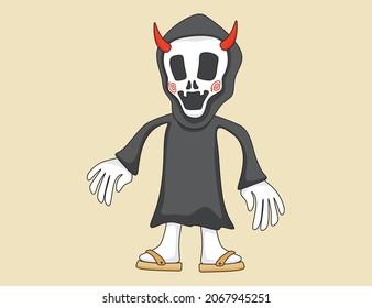 An illustration of cute ghost with black robe