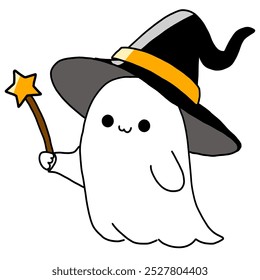 illustration of cute Ghost Halloween Magic wand